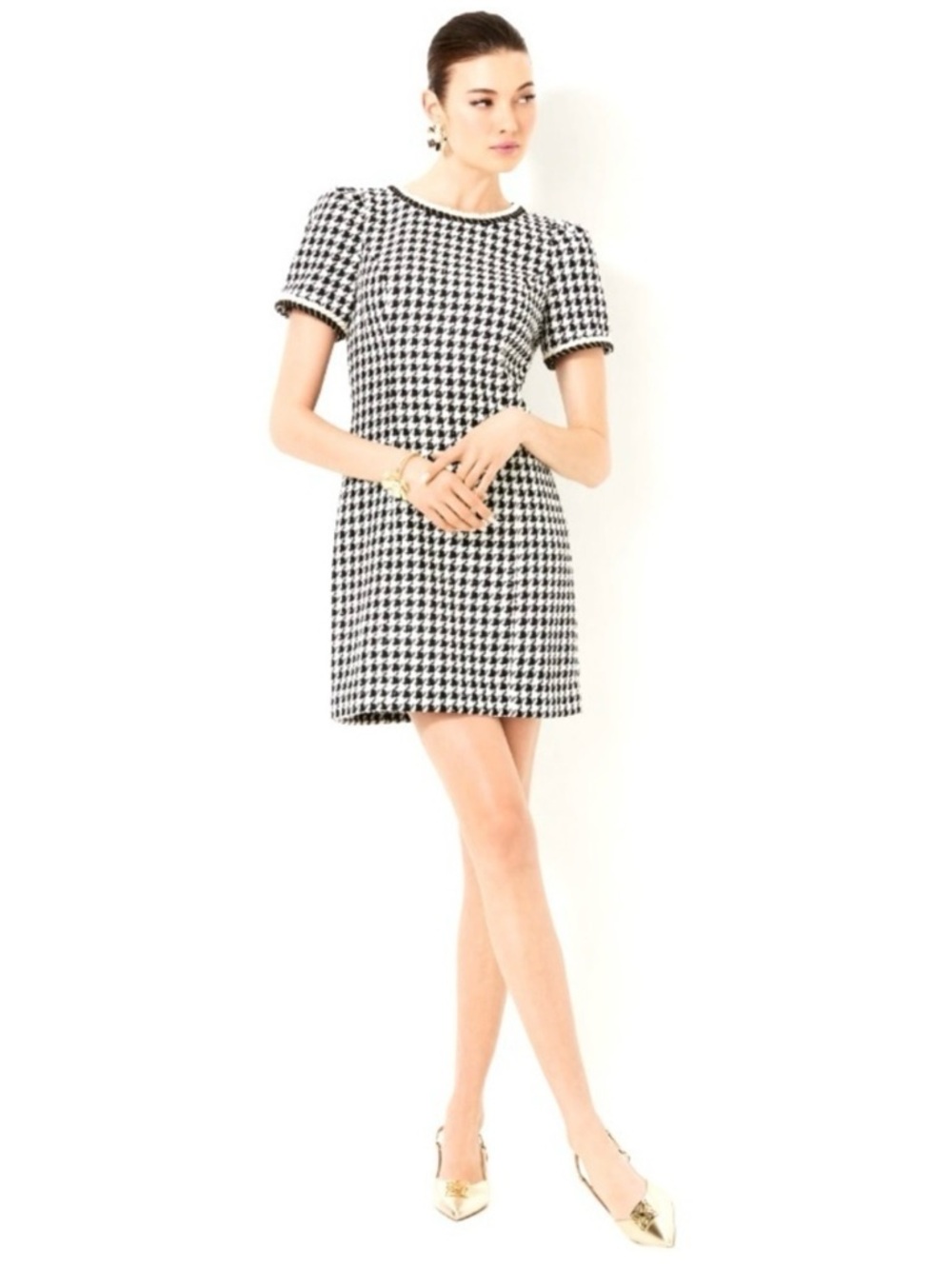 Lilly Pulitzer Doriane Noir Houndstooth Sequin Boucle Shift Dress 14 NWT